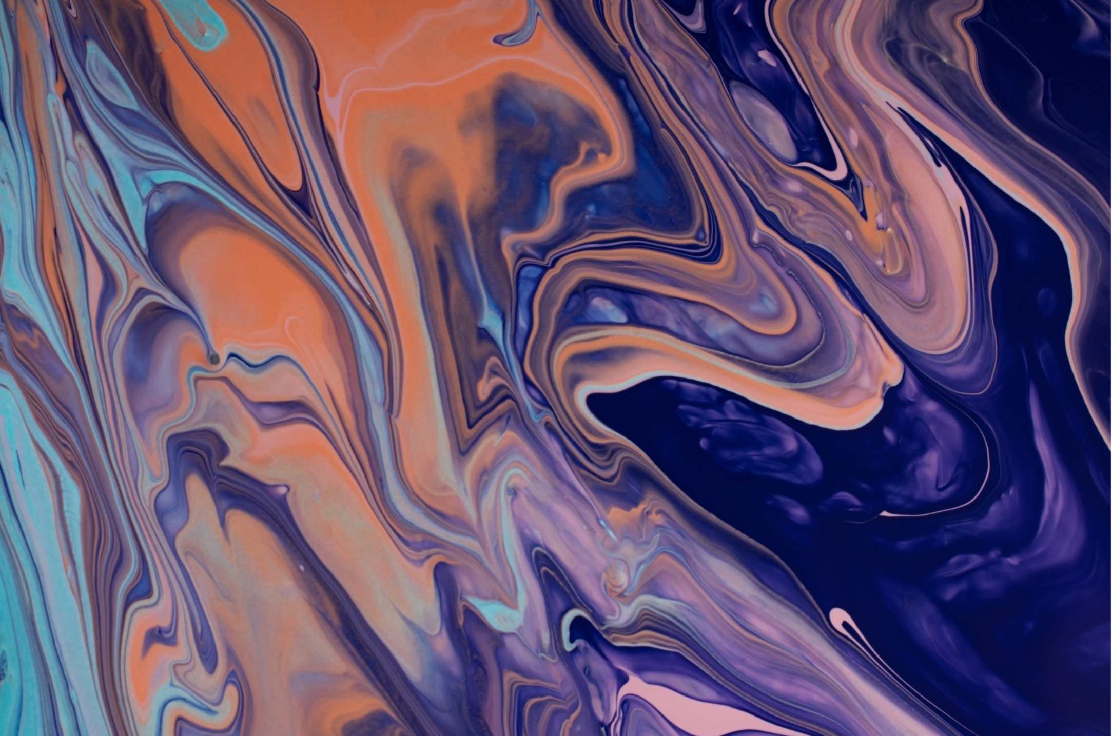 Abstract flowing colour in coral, blue and violet
