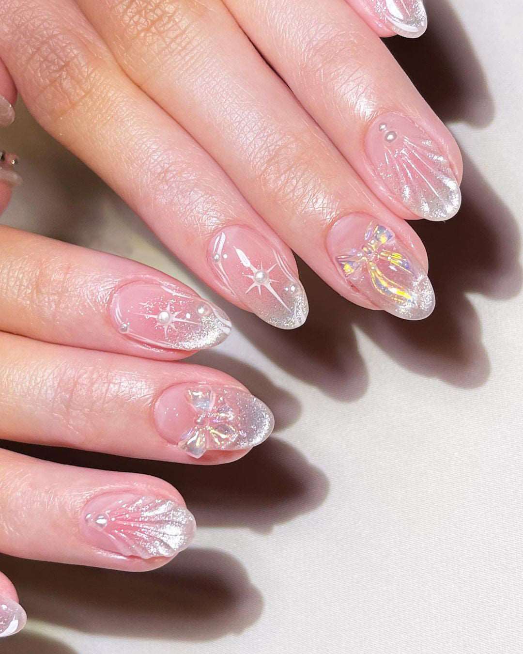 Beautiful Clear Seashell Fake Nails - Custom Short Design