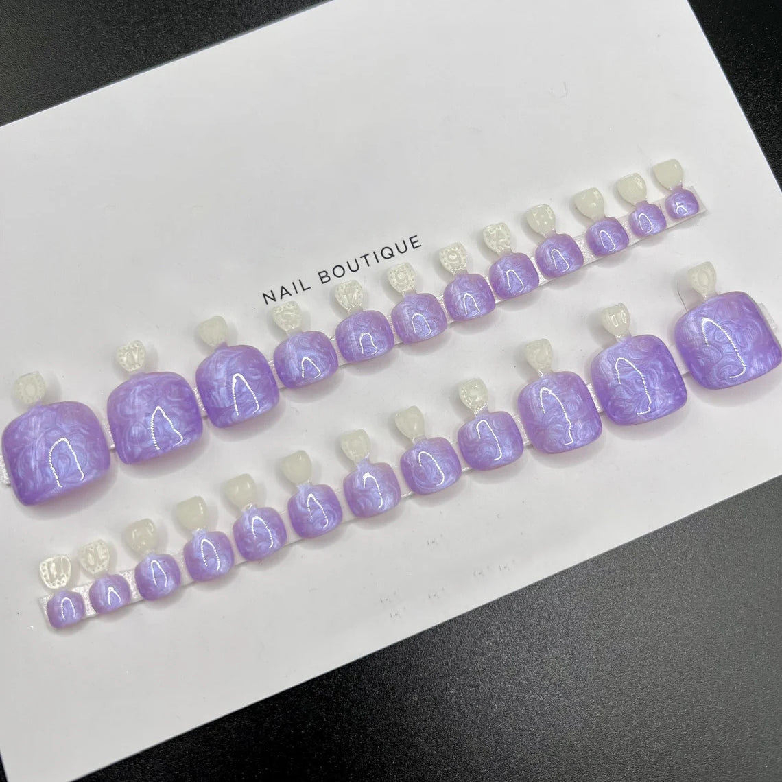 24 Purple French Tip Press On Fake Toenails - No Need to Measure