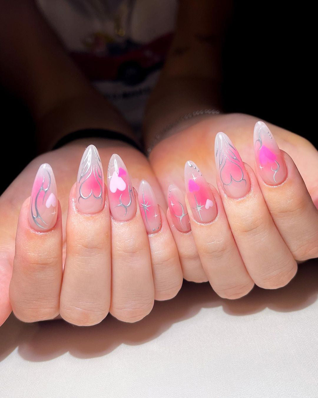 Valentine Heart Pink Fake Nails - Custom Elegant Design