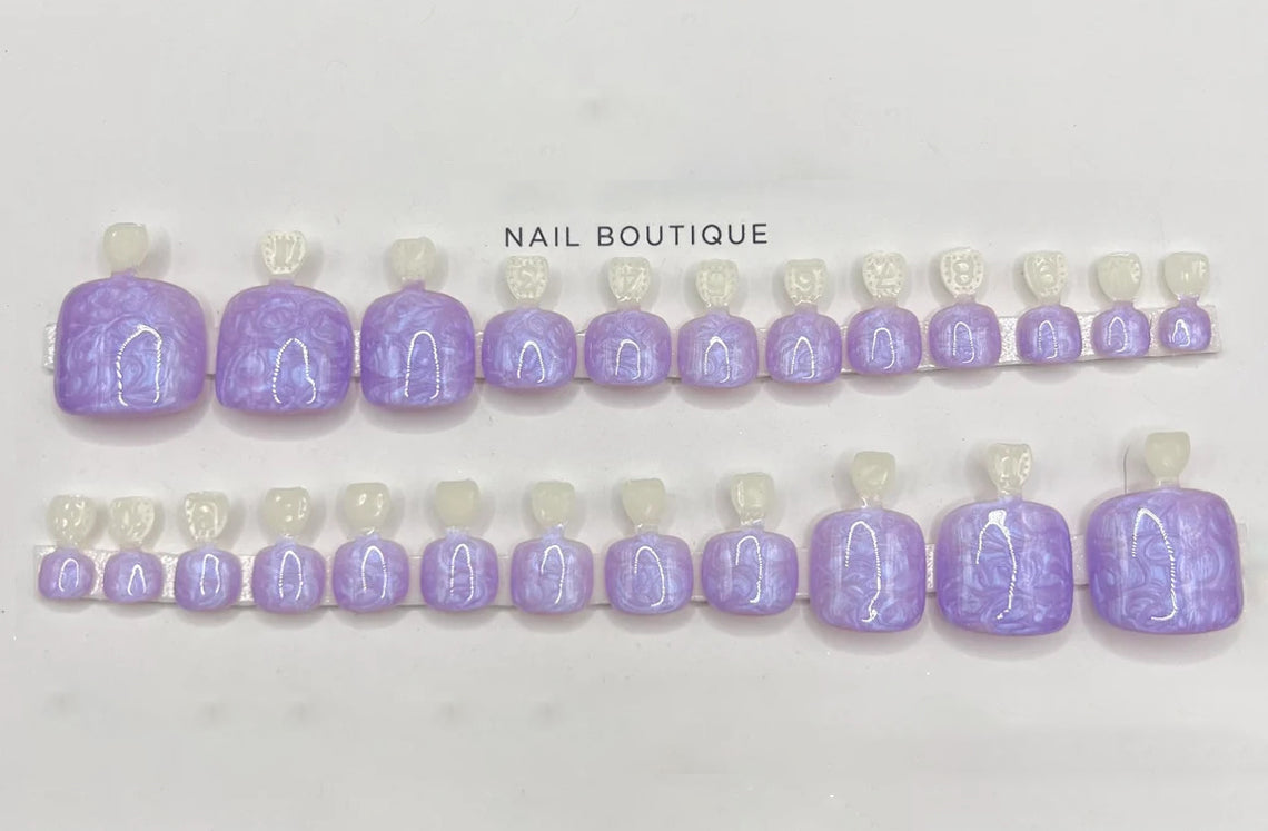 24 Purple French Tip Press On Fake Toenails - No Need to Measure