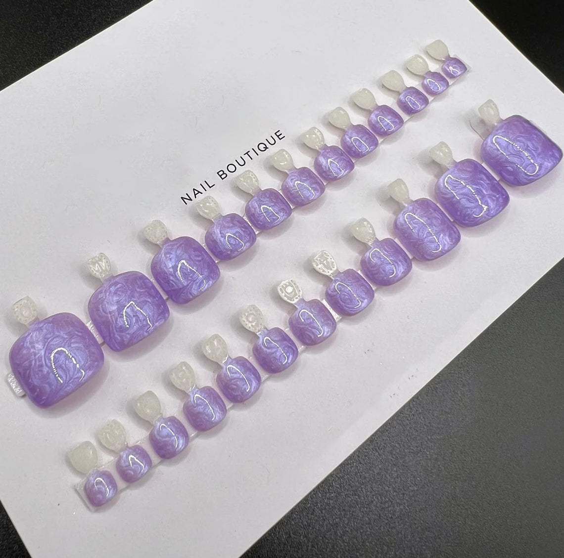 24 Purple French Tip Press On Fake Toenails - No Need to Measure