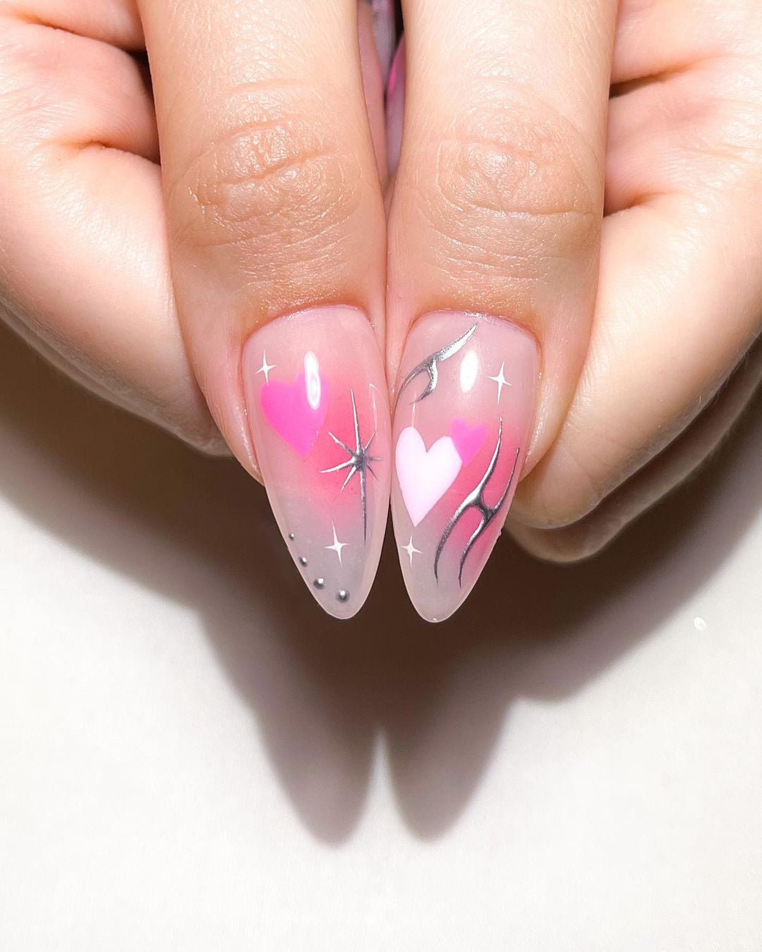 Valentine Heart Pink Fake Nails - Custom Elegant Design